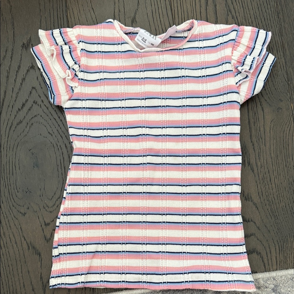 Zara Kids Pink and Blue Striped Tee